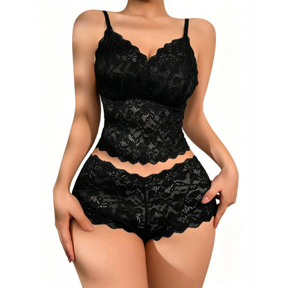 WOMEN'S FRENCH LACE DEEP V BRA & PANTY SET