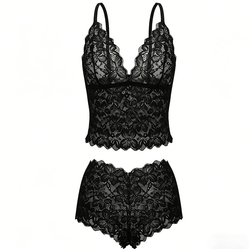 WOMEN'S FRENCH LACE DEEP V BRA & PANTY SET