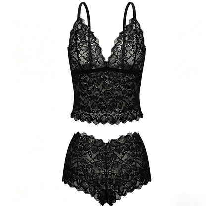 WOMEN'S FRENCH LACE DEEP V BRA & PANTY SET