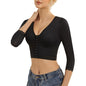 SEXY LACE V-NECK FRONT-BUTTON YOGA SHAPEWEAR TOP