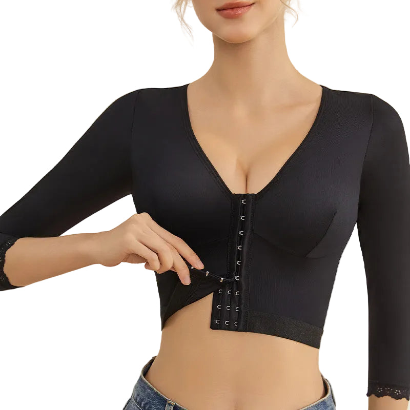SEXY LACE V-NECK FRONT-BUTTON YOGA SHAPEWEAR TOP