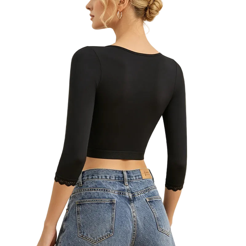 SEXY LACE V-NECK FRONT-BUTTON YOGA SHAPEWEAR TOP