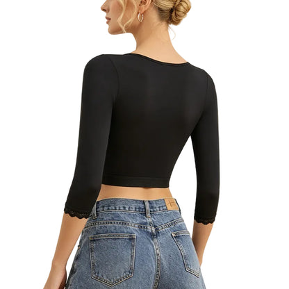 SEXY LACE V-NECK FRONT-BUTTON YOGA SHAPEWEAR TOP